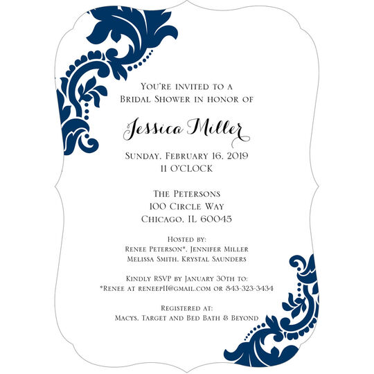 Navy Damask Invitations